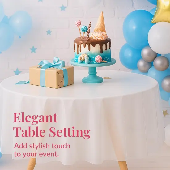 Prestee 4-Pack 84-Inch White Round Plastic Tablecloth Disposable - Durable Waterproof Table Covers for Weddings, BBQ, Parties, Outdoor Events - Elegant White Plastic Tablecloths Round for Any Occasion {6}
