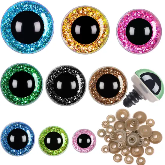 UPINS 180 Pieces 10-35 mm Large Safety Eyes with Washers for Amigurumi Stuffed Animal Plastic Craft Doll Crochet Eyes for DIY of Puppet, Bear, Toy Making Supplies (Assorted Colors) {1}