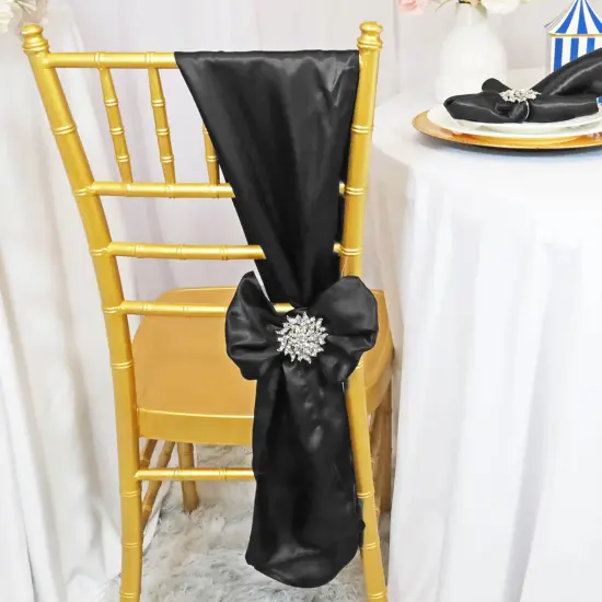 10 Pieces Classic Black Satin Chair Sashes Sleek 8"x108" Event Accessories {2}