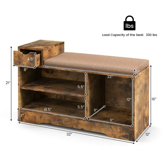 Storage Bench with Drawer and Open Shelves for Entryway and Shoes {3}