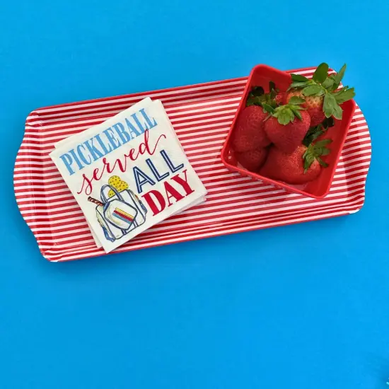 Holiday/Christmas Red Stripe Melamine Tray Festive Serving Platter for Snacks, Appetizers & Desserts {2}