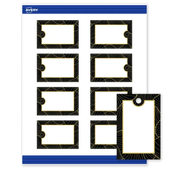 Avery Printable Rectangle Tags with Sure Feed Technology, Pre-Printed Black Border with Gold Pattern, Matte White, 2" x 3", Laser & Inkjet Compatible, 80 Total {1}
