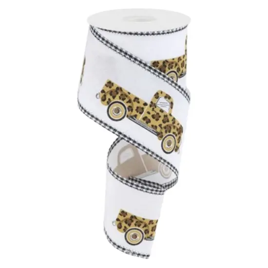 2.5" Leopard Truck Gingham Edge Ribbon: White (10 Yards) {1}