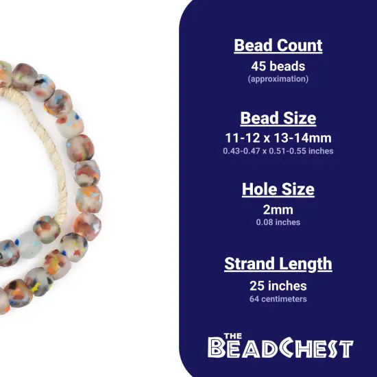 The Bead Chest African Recycled Glass Beads &ndash; Handmade in Ghana &ndash; Rainbow Speckled 14mm Strand for Jewelry Making, Crafts, and Home Decor I Approximately 45 Beads {4}
