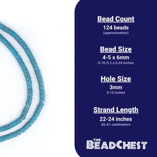 The Bead Chest Turquoise Vintage Czech Cylinder Beads 4x6mm Ghana African Blue Glass Large Hole 22-24 Inch Strand Handmade {4}
