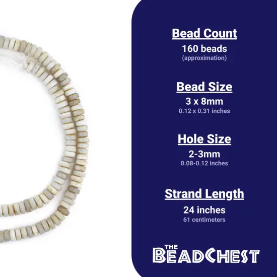 The Bead Chest Vintage-Style White Java Glass Button Beads (8mm) {4}