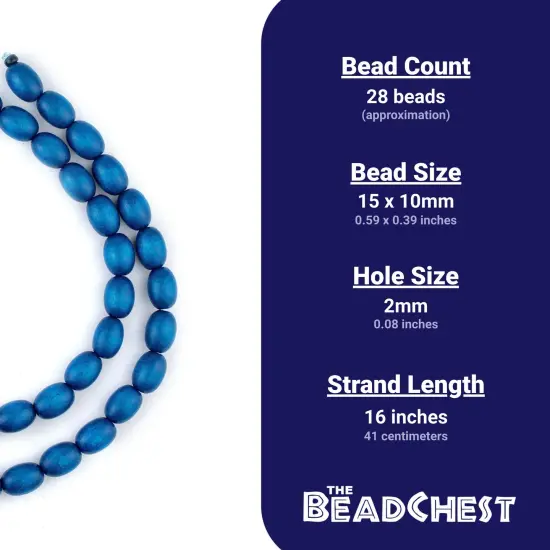 The Bead Chest Azul Blue Oval Natural Wood Beads (15x10mm): Organic Eco-Friendly Wooden Bead Strand for DIY Jewelry, Crafts, Necklace and Bracelet Making {4}