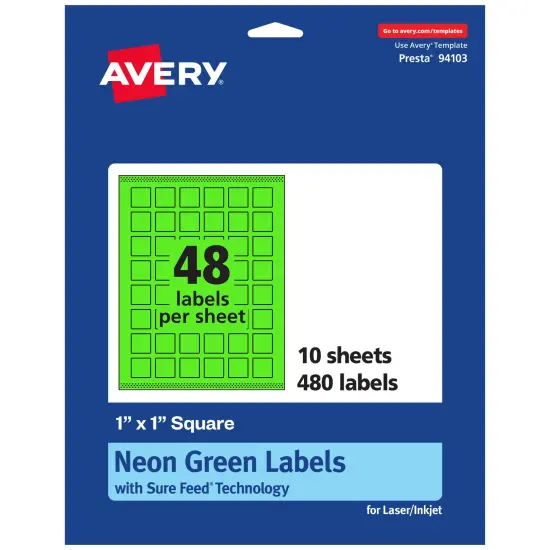 Avery Neon Green Paper Labels, 1" x 1" Square {1}