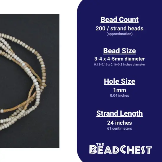 The Bead Chest Vintage White Ghana Glass Beads 2 Strands 5mm African Seed 24 Inch Strand Handmade {3}