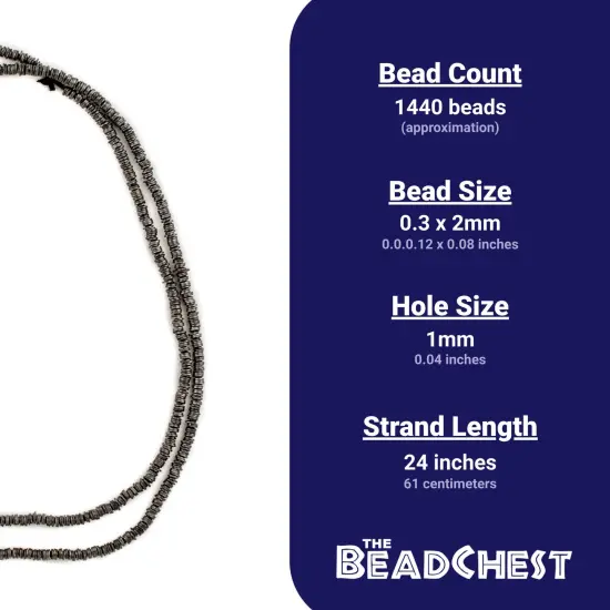 The Bead Chest Midnight Black Flat Disk Heishi Beads (2mm), 24" Strand, Handmade for Jewelry Making & Crafts | Approximately 1440 Beads {4}