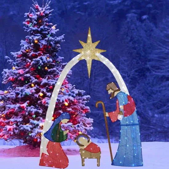 Traditional 54-Inch H Nativity Scene with 115 Cool White LED Christmas Lights {6}