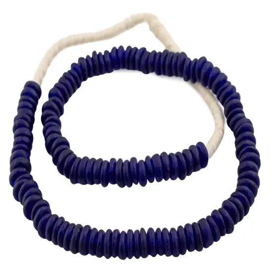 The Bead Chest African Disk Recycled Glass Beads - Full Strand of Eco-Friendly Ghanaian Rondelle Beads (Cobalt Blue) {3}