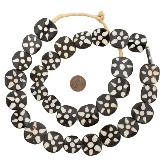 The Bead Chest Batik Bone Beads - Full Strand of Fair Trade African Beads (Circular, Sun Design) {2}
