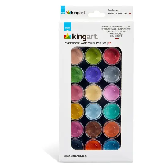 KINGART&reg; Watercolor Pan Set, Pearlescent Colors, 21 Unique Shades & Paint Brush {5}
