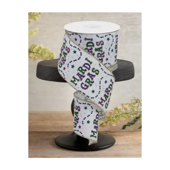 2.5" Mardi Gras Beads Ribbon: White (10 Yards) {2}