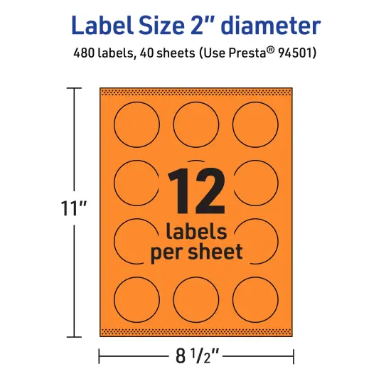 Avery Bright Orange Paper Labels, 2" Diameter Round {5}