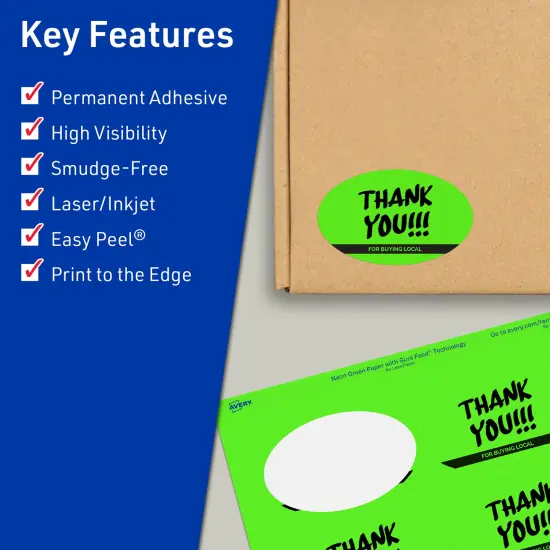 Avery Neon Green Paper Labels, 2" x 3-1/3" Oval {2}