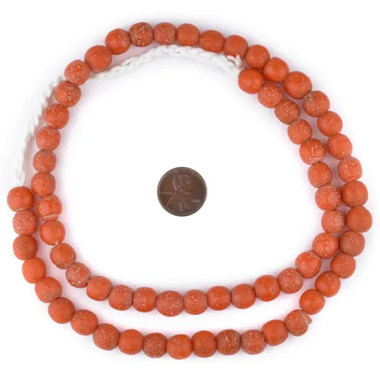 The Bead Chest Ancient-Style Java Glass Beads, Round Indonesian Handmade Fair Trade Etched Spacers for DIY Jewelry Making and Crafts (Papaya Orange) {2}