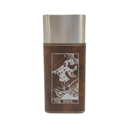 Cigar Case with Cutter - The Fool Tarot Card - Leather Black/Silver {4}