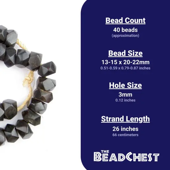 The Bead Chest Black Bone Beads - Full Strand of Fair Trade African Beads (Faceted, Black) {3}