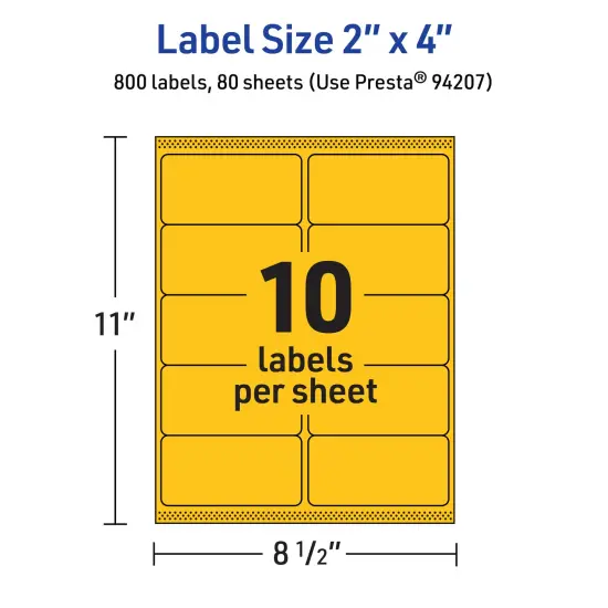 Avery Bright Yellow Paper Labels, 2" x 4" Rectangle {5}
