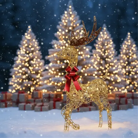 Christmas Outdoor Reindeer Decoration 48" Champagne Standing Deer with 105 LED Lights {4}
