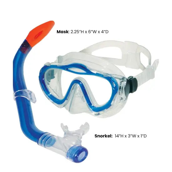 Swimline Youth and Adult Silicone Mask and Dry Top Snorkel with Purge Valve Scuba Set - 14" Blue {5}