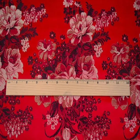 Red-Brown-Multi Polyester Floral Chinese Brocade Woven Fabric By the Yard {5}