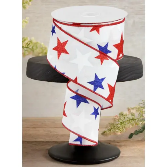 2.5" White Royal Canvas Ribbon: Patriotic Stars (10 Yards) {2}