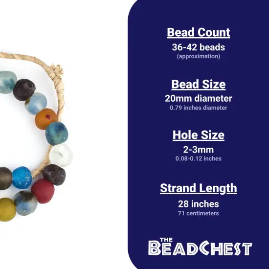The Bead Chest African Recycled Glass Beads &ndash; Handmade in Ghana &ndash; Bright Medley 18mm Strand for Jewelry Making, Crafts, and Home Decor I Approximately 36-42 Beads {4}