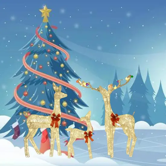 Glittering PVC Christmas Deer Set for Lawn and Garden Decorations 52"+46"+29" {2}