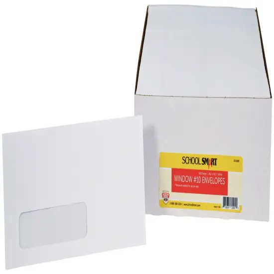 School Smart Window Envelopes with Gummed Flap Closure, No 10, White, Pack of 500 {1}