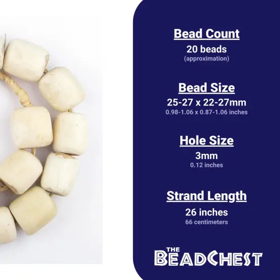 The Bead Chest White Bone Beads - Full Strand of Fair Trade African Beads (Barrel, White) {4}