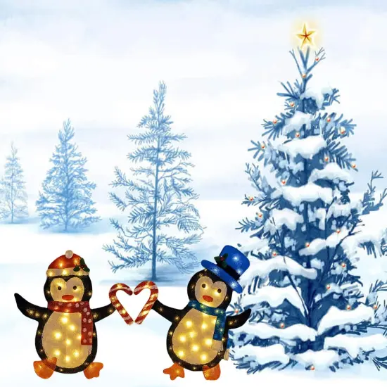 Two Heart-Shaped Penguin Figurines, Indoor Outdoor Decorative Set 30 Inch 32 Inch {3}