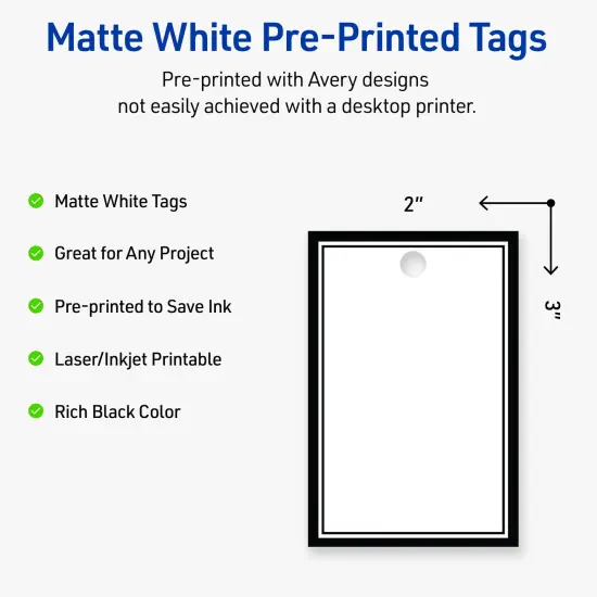 Avery Printable Rectangle Tags, Double Black Border, 2" x 3", Matte White Rectangle Tags, Laser/Inkjet, 80ct, Great for Product Tags {2}