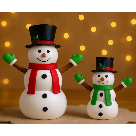 2 Piece Festive Pop-Up Snowman Duo with LED Lights 42" & 28" Holiday Decor {2}