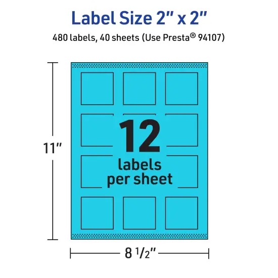 Avery Bright Blue Paper Labels, 2" x 2" Square {5}