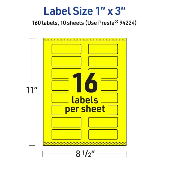 Avery Neon Yellow Paper Labels, 1" x 3" Rectangle {5}