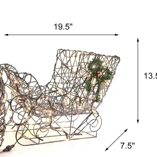 Indoor Outdoor Coffee Reindeer Sleigh Decoration with Warm White LED Lights 19.69 x 7.28 x 16.14 inch {3}