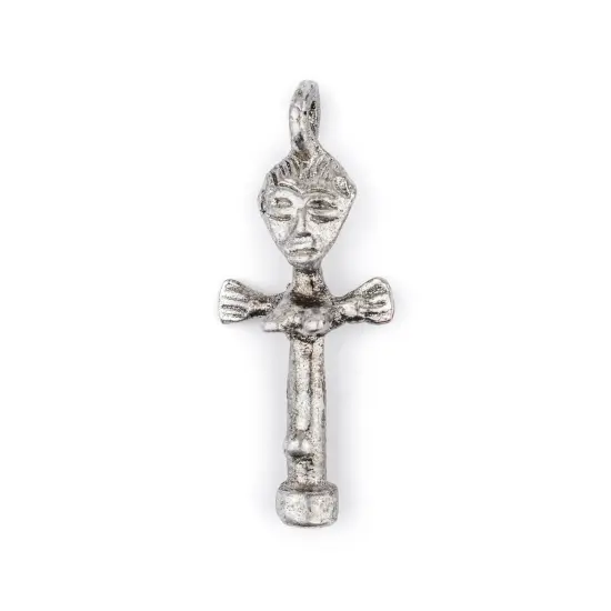 The Bead Chest Silver Ashanti Fertility Doll Pendant Ghana African White Metal Large Hole Handmade {1}