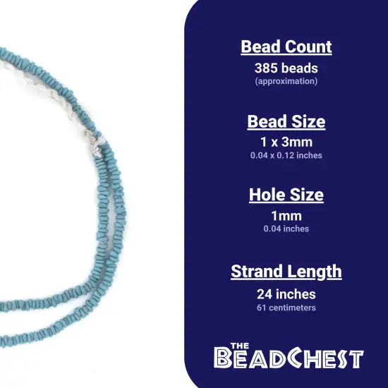 The Bead Chest Turquoise Blue 4mm Glass Heishi Beads - 24" Strand of Indonesian Java Spacer Beads for Crafts & Jewelry Making {4}
