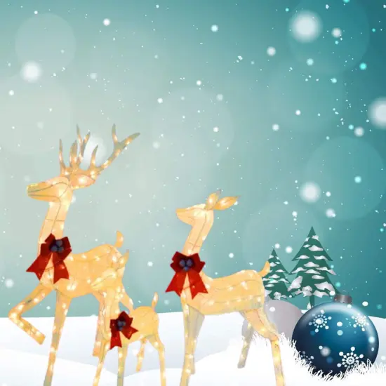 Glowing LED Deer Family Set with 210 Lights for Holiday Yard Decor Height 60"x 48" x 32" {3}