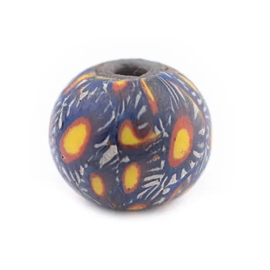 The Bead Chest Yellow Blue Mosaic Jatim Java Bead (Single Bead, 20mm) {4}