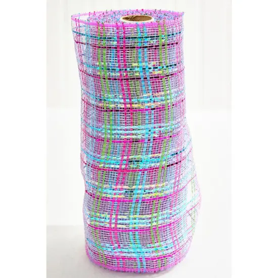 10" Vertical Foil Plaid Mesh Ribbon: Lavender/Pink/Turquoise/Lime {4}