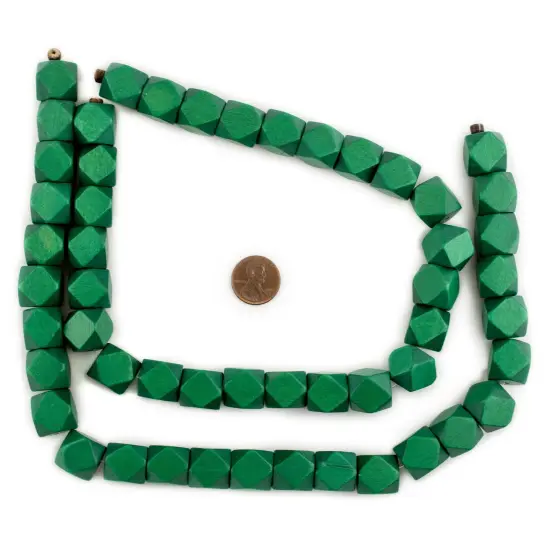 The Bead Chest Green Cornerless Cube Wood Beads: 15mm Diamond Cut Natural Organic Beads for Jewelry Making {2}