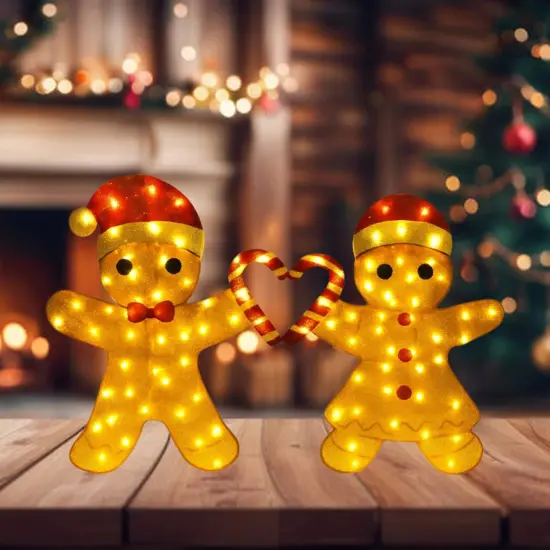 Adorable Light Up Gingerbread Couple for Whimsical Holiday Decor 32 Inches Tall {5}