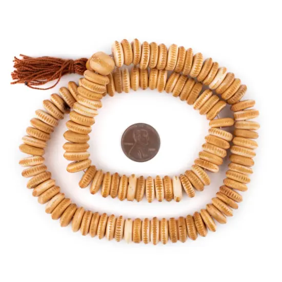 The Bead Chest Premium Carved Disk Bone Mala Beads 4x12mm Nepal Brown Large Hole 18 Inch Strand {2}