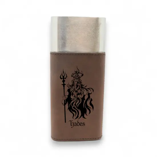 Cigar Case with Cutter - Hades God of the Underworld - Leather Rustic/Silver {2}