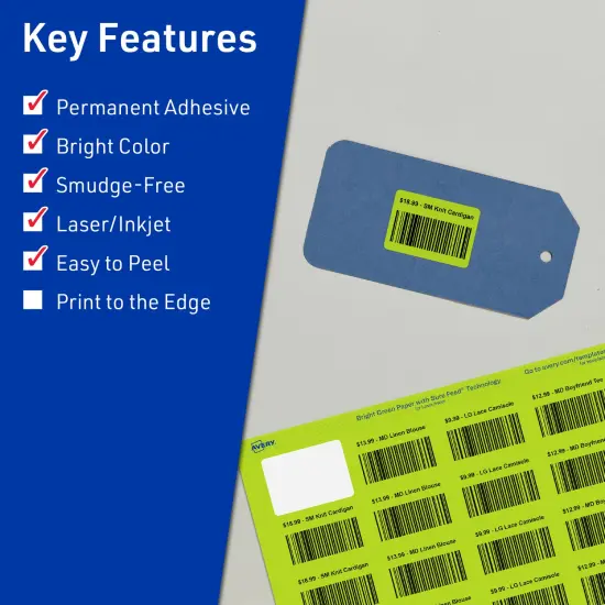 Avery Bright Green Paper Labels, 1.25" x 1.75" Rectangle {2}