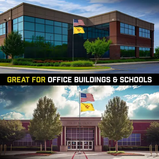 G128 Combo Pack: 25 Ft Telescoping Aluminum Flagpole (Black) & American and New Mexico Flags 3x5 Ft, Both StormFlyer Series Embroidered 220GSM Spun Polyester | Pole with Flags Included {5}